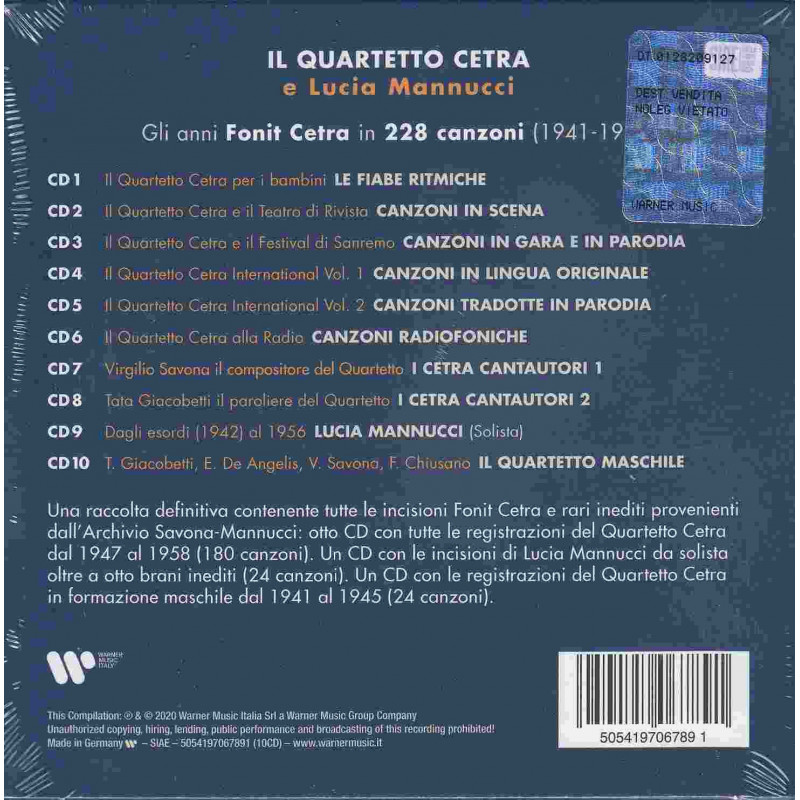 GLI ANNI FONIT CETRA IN 228 CANZONI (1941/1958)
