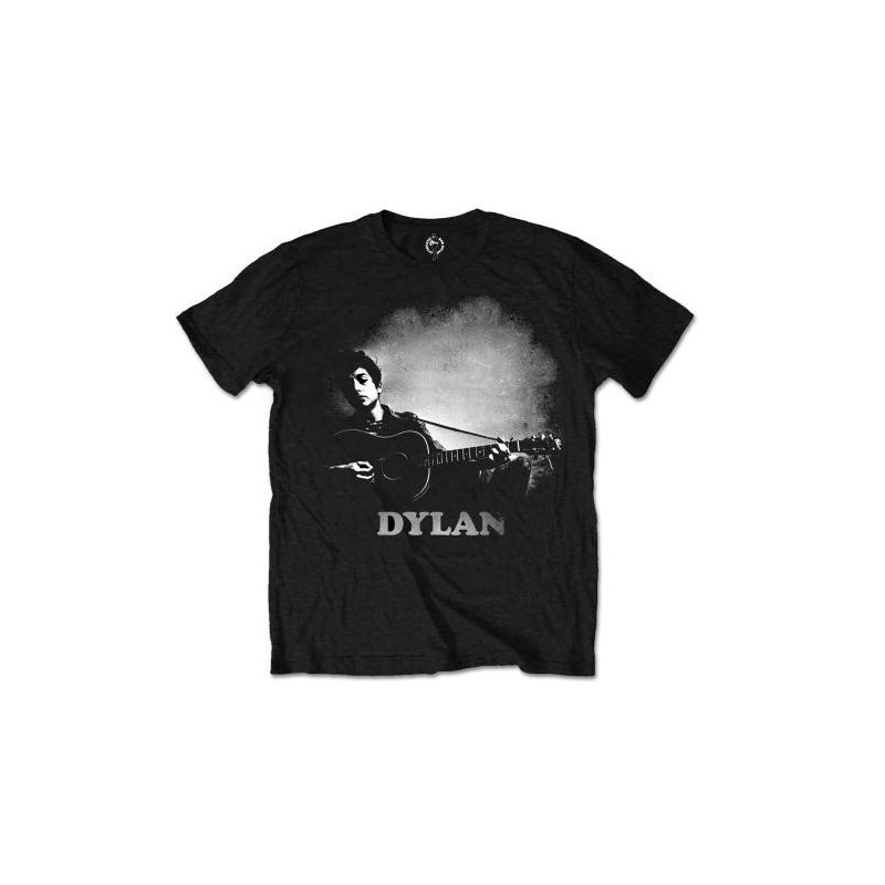 BOB DYLAN GUITAR & LOGO MENS BLACK T SHIRT: SMALL