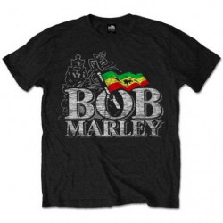 BOB MARLEY MEN'S TEE: DISTRESSED LOGO (SMALL) BLACK MENS TEE