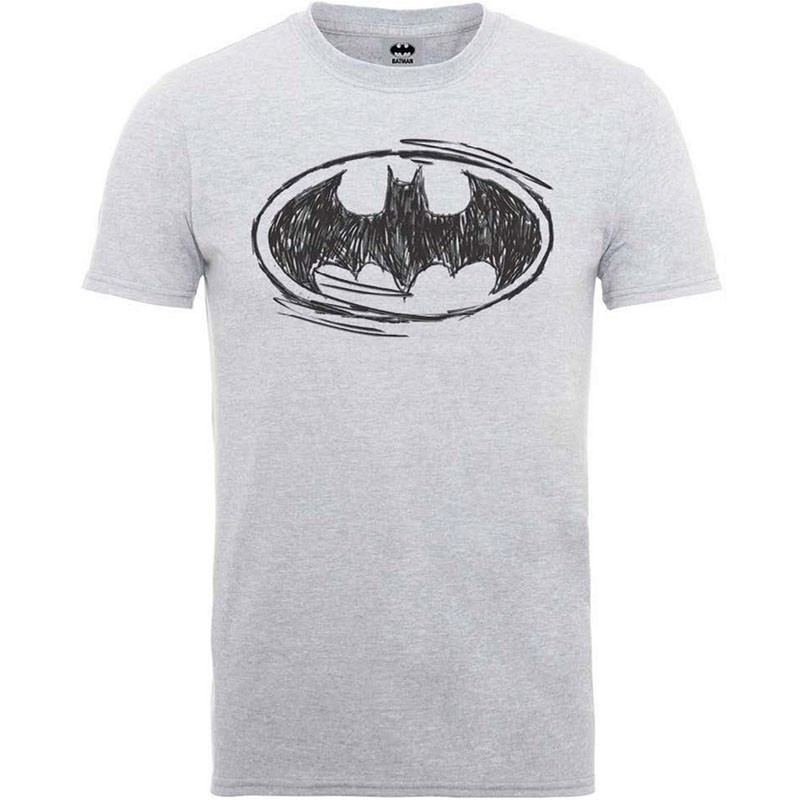 BATMAN SKETCH LOGO MENS HEATHER GREY TS: XXL