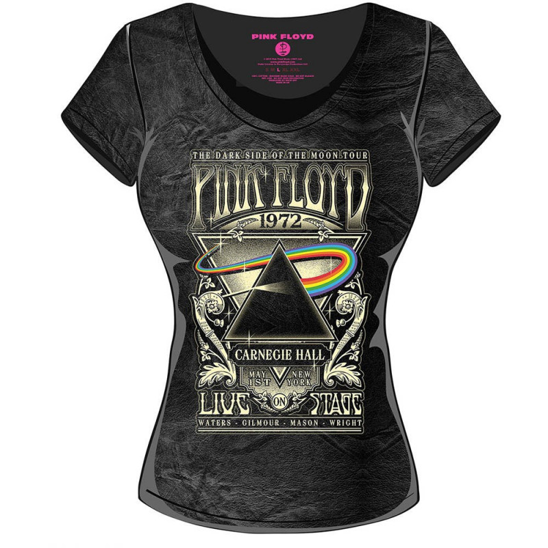 PINK FLOYD - ACID WASH CARNEGIE HALL POSTER BLACK GREY (T-SHIRT DONNA TG. XS)