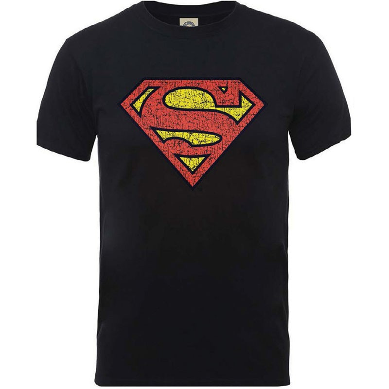 ORIGINALS SUPERMAN SHIELD CRACKLE LOGO MENS BLACK TS: SMALL