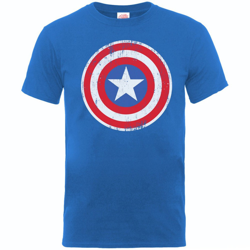 MARVEL COMICS - CAPTAIN AMERICA DISTRESSED SHIELD BLUE (T-SHIRT BAMBINO 12/13 ANNI)