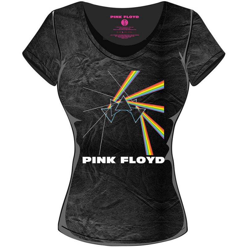 PINK FLOYD - ACID WASH MULTI-LOGO BLACK GREY (T-SHIRT DONNA TG. L)