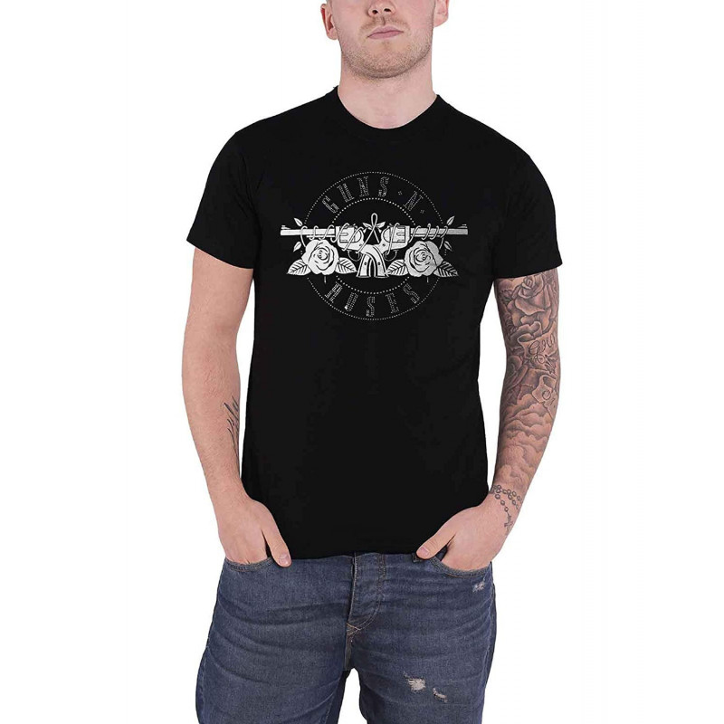 GUNS N' ROSES UNISEX TEE: CIRCLE LOGO (DIAMANTE) (LARGE)