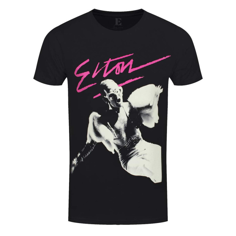 ELTON JOHN UNISEX TEE: PINK BRUSH (BACK PRINT) (MEDIUM)