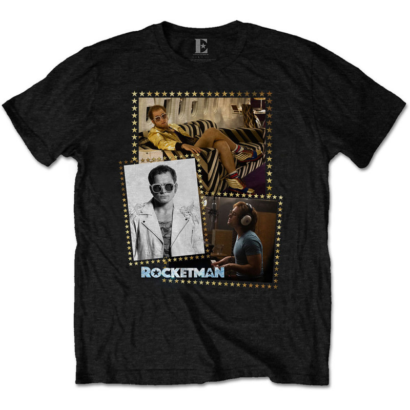 ELTON JOHN UNISEX TEE: ROCKETMAN MONTAGE (LARGE)