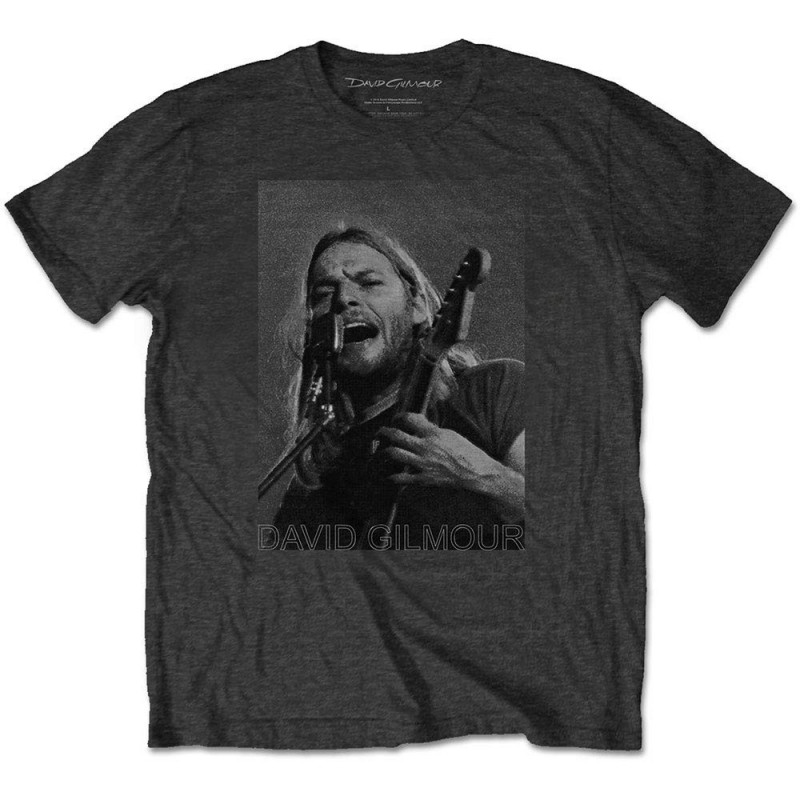 DAVID GILMOUR UNISEX TEE: ON MICROPHONE HALF-TONE (LARGE)