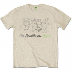 THE BEATLES UNISEX TEE: OUTLINE FACES ON APPLE (SMALL)