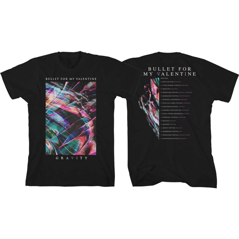BULLET FOR MY VALENTINE UNISEX TEE: GRAVITY EURO TOUR 2018 (EX TOUR/BACK PRINT) (SMALL)