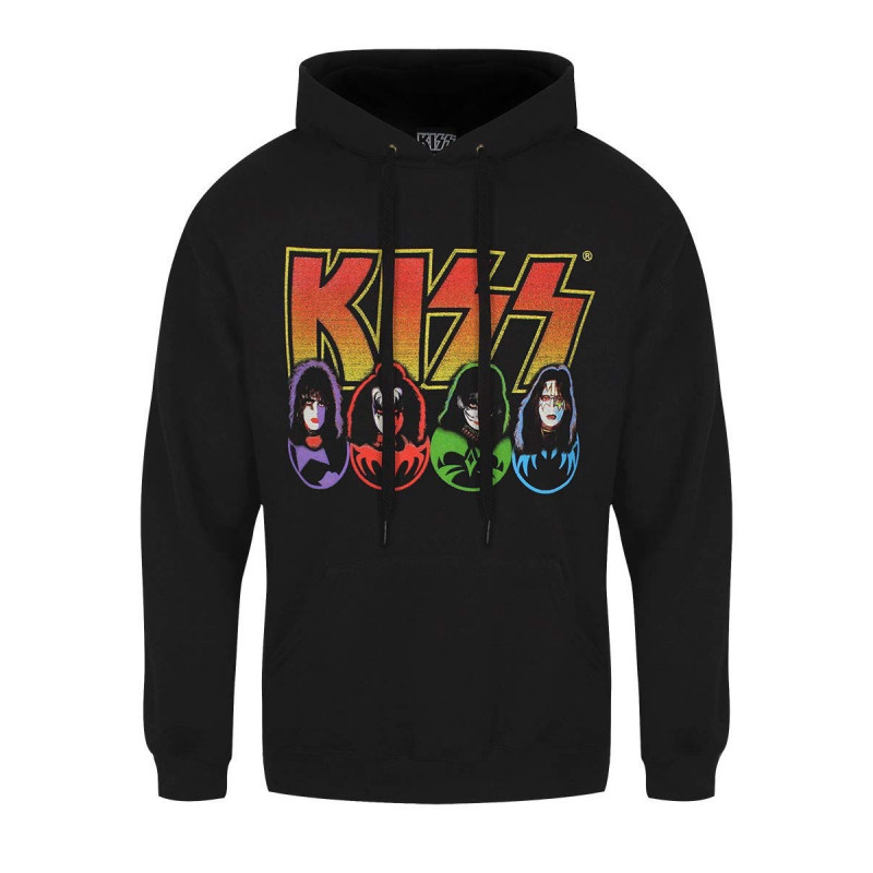 KISS UNISEX PULLOVER HOODIE: LOGO, FACES & ICONS (LARGE)