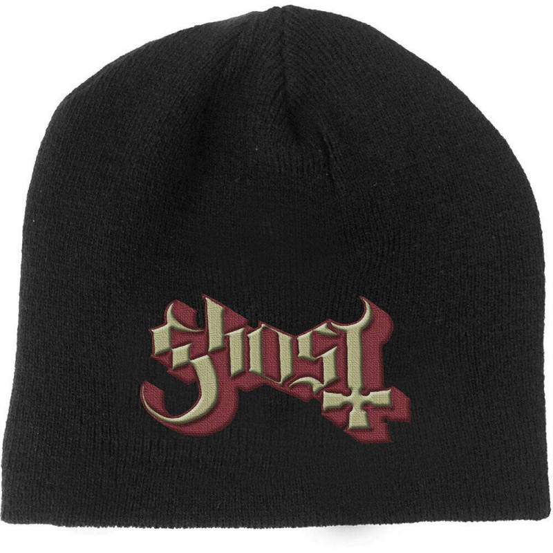 GHOST UNISEX BEANIE HAT: LOGO RED & GOLD (BLACK)