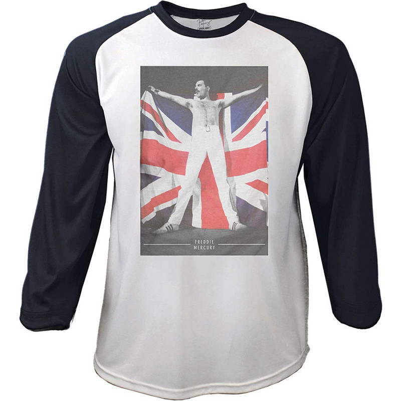 FREDDIE MERCURY UNISEX RAGLAN TEE: FLAG (LARGE)