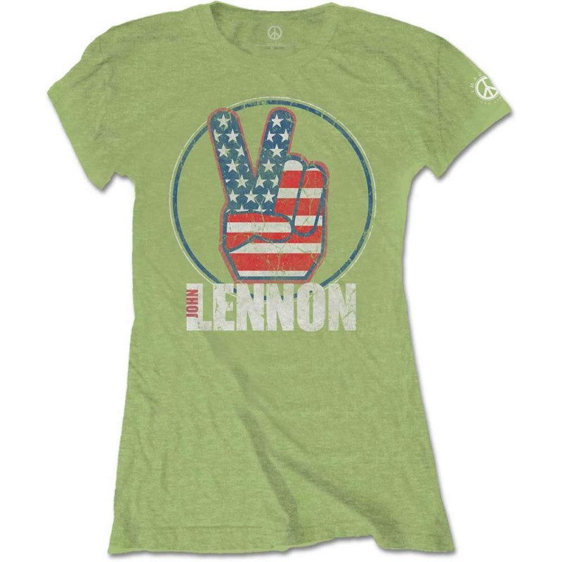 JOHN LENNON LADIES TEE: PEACE FINGERS US FLAG (MEDIUM)