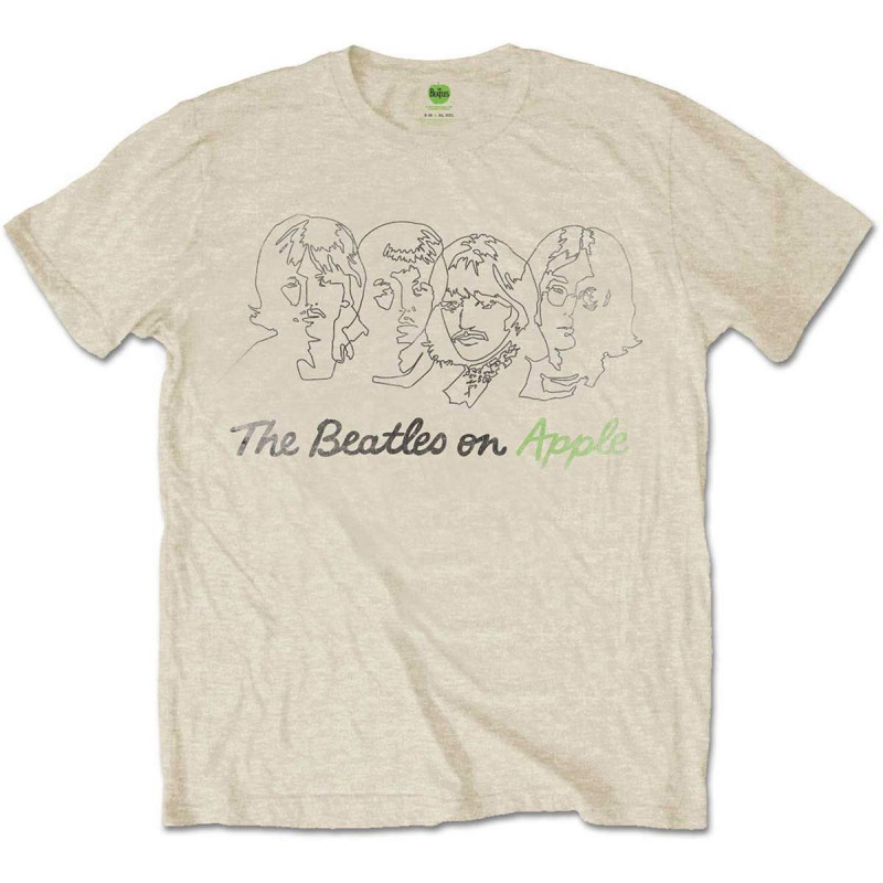 THE BEATLES UNISEX TEE: OUTLINE FACES ON APPLE (MEDIUM)