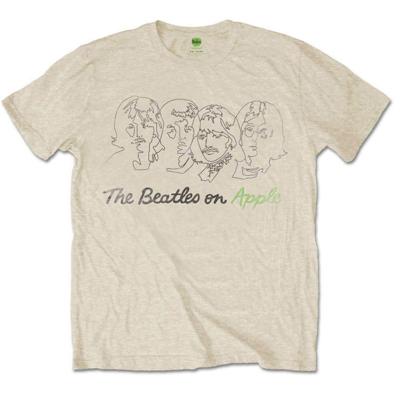 THE BEATLES UNISEX TEE: OUTLINE FACES ON APPLE (X-LARGE)