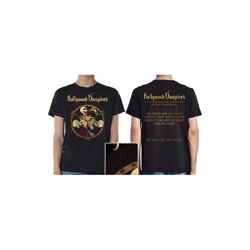 HOLLYWOOD VAMPIRES UNISEX TEE: DRINK, FIGHT, PUKE (EX TOUR/BACK PRINT) (MEDIUM)