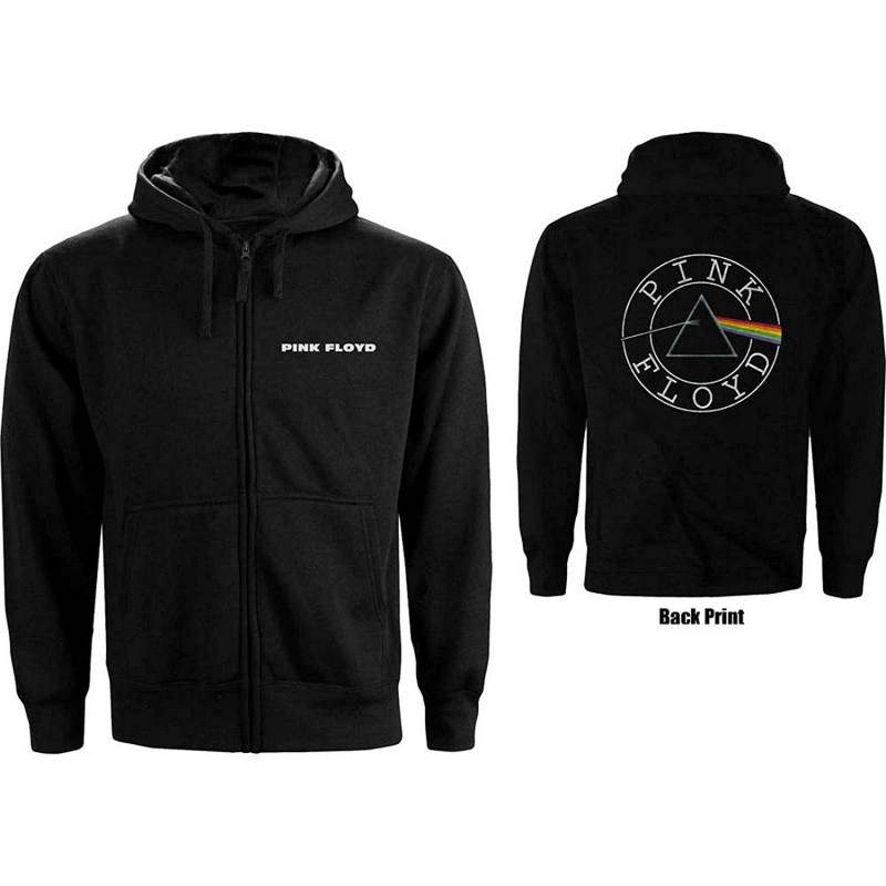 PINK FLOYD UNISEX ZIPPED HOODIE: CIRCLE LOGO (BACK PRINT) (LARGE)