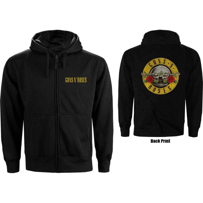 GUNS N' ROSES UNISEX ZIPPED HOODIE: CLASSIC LOGO (BACK PRINT) (XX-LARGE)