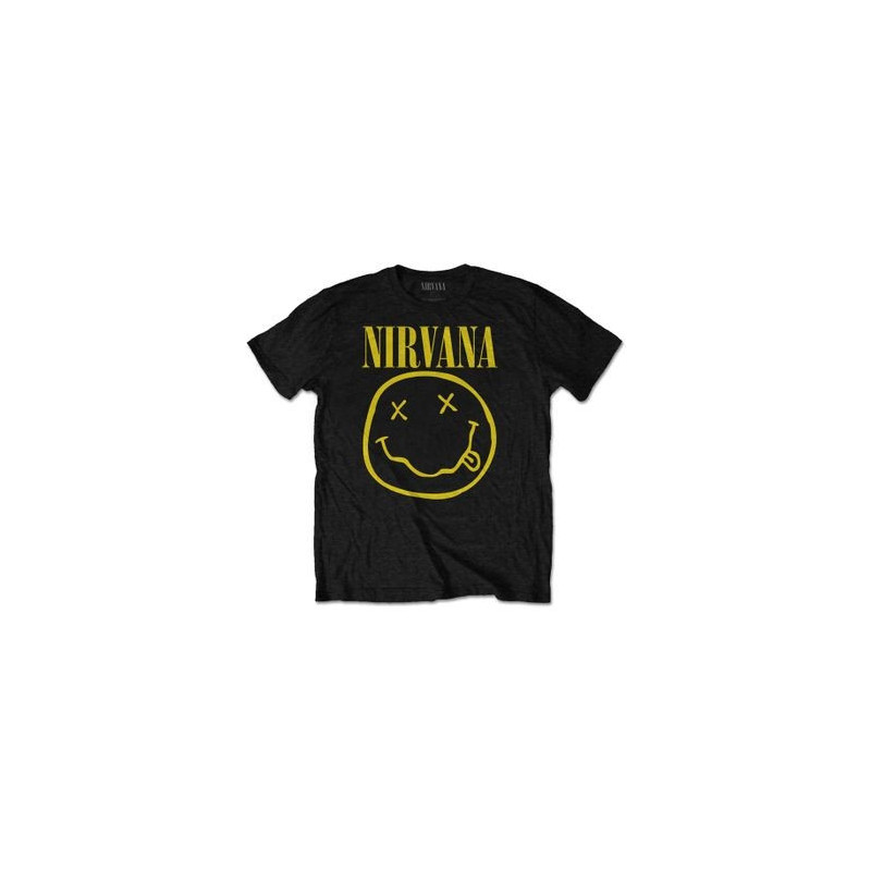 T-SHIRT  L KIDS BLACK  YELLOW HAPPY FACE NIRVANA