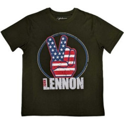 JOHN LENNON MEN'S TEE: PEACE FINGERS US FLAG (SMALL)