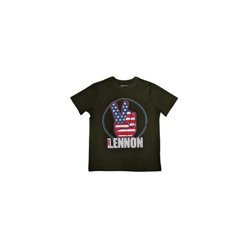 JOHN LENNON MEN'S TEE: PEACE FINGERS US FLAG (SMALL)