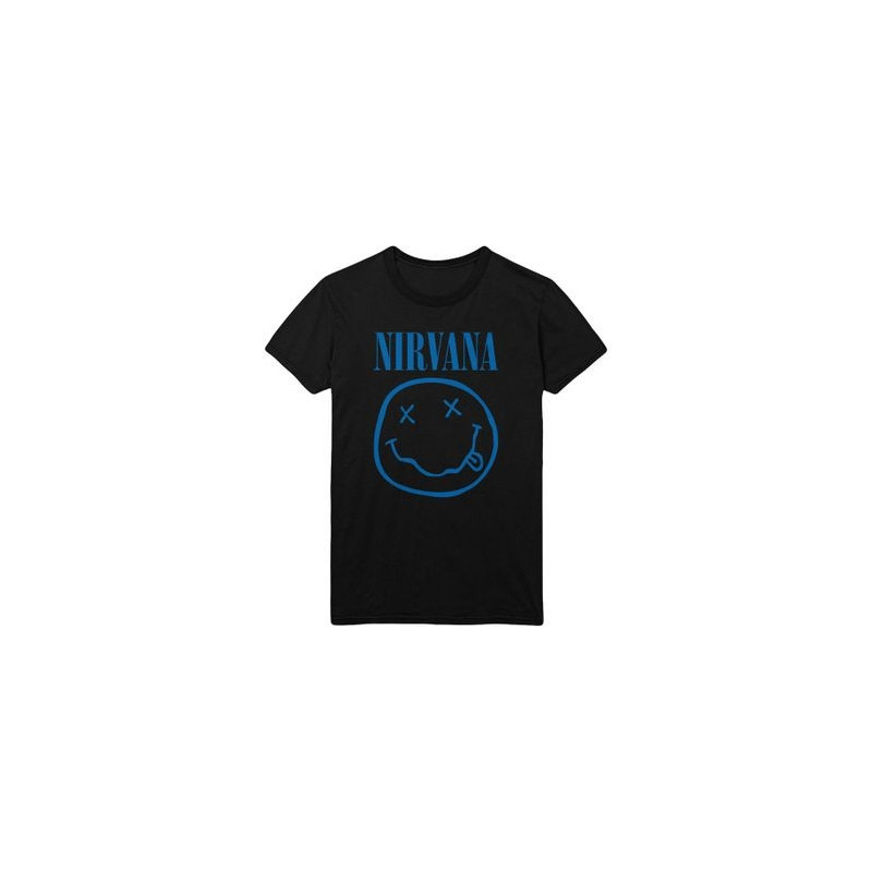 NIRVANA T-SHIRT  L UNISEX BLACK  BLUE SMILEY