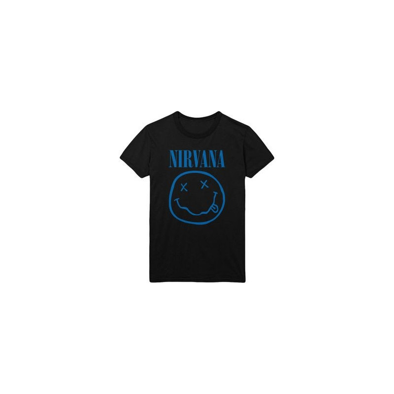 NIRVANA T-SHIRT  XL UNISEX BLACK  BLUE SMILEY