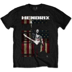 HENDRIX JIMI T-SHIRT  L BLACK UNISEX  PEACE FLAG