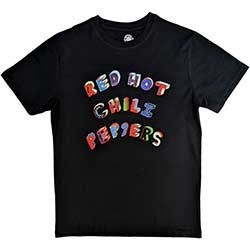RED HOT CHILI PEPPERS T-SHIRT  LARGE UNISEX BLACK  COLOURFUL LETTERS