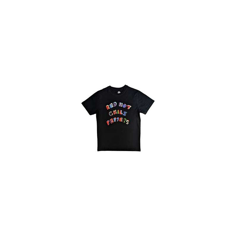 RED HOT CHILI PEPPERS T-SHIRT  MEDIUM UNISEX BLACK  COLOURFUL LETTERS