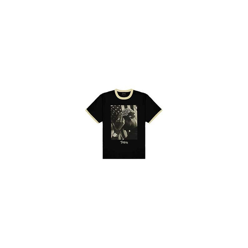 2PAC T-SHIRT  LARGE UNISEX BLACK  FLAG PHOTO