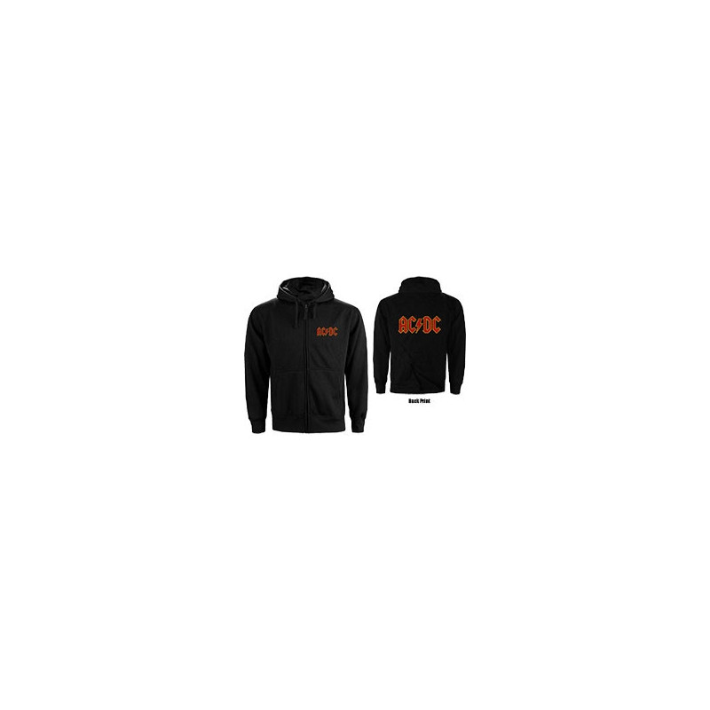 AC/DC UNISEX ZIPPED HOODIE: LOGO (BACK PRINT) (X-LARGE)