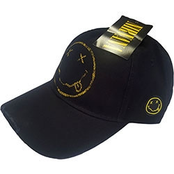 NIRVANA UNISEX BASEBALL CAP:HAPPY FACE (DISTRESSED)