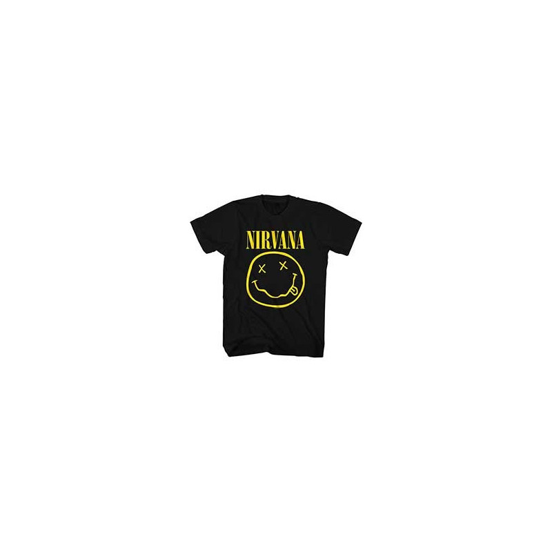 NIRVANA T-SHIRT  SMALL UNISEX BLACK  YELLOW SMILEY