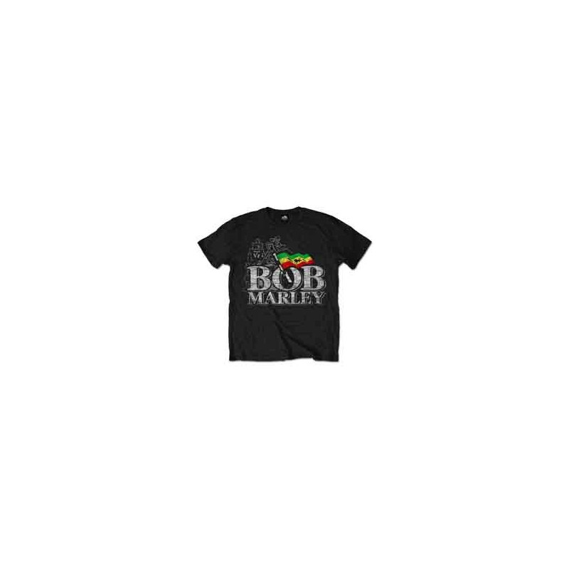 MARLEY BOB T-SHIRT  M BLACK UNISEX  DISTRESSED LOGO