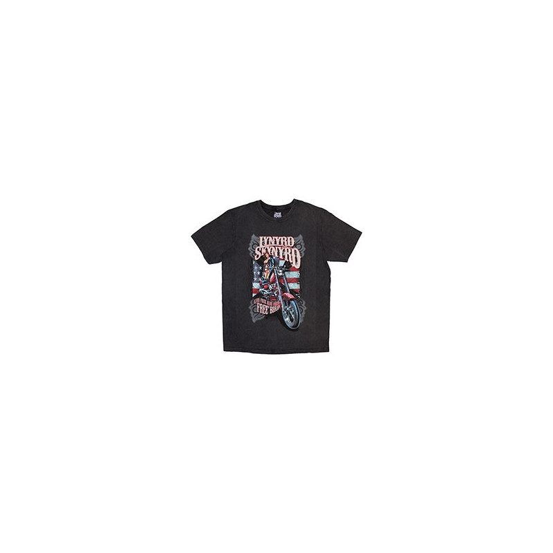 LYNYRD SKYNYRD UNISEX STONE WASH T-SHIRT: RIDE FREE (CHARCOAL GREY)