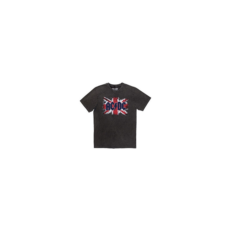 AC/DC UNISEX STONE WASH T-SHIRT: FLAG (CHARCOAL GREY)