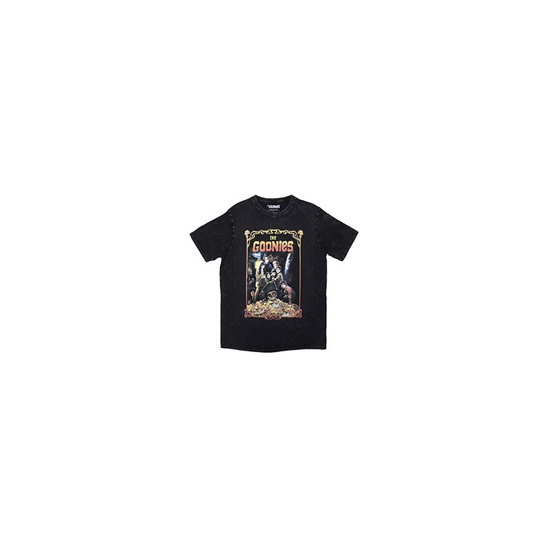 THE GOONIES UNISEX STONE WASH T-SHIRT: MOVIE POSTER (BLACK)