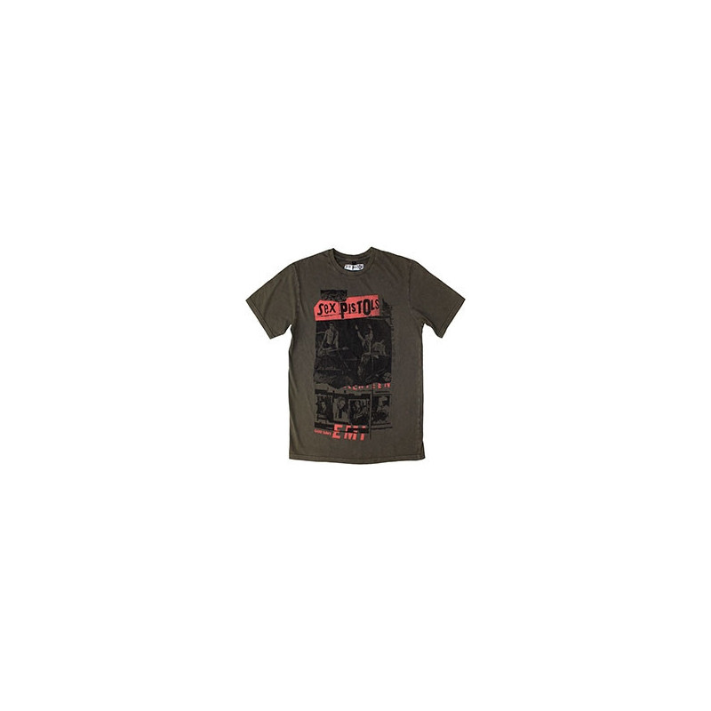 THE SEX PISTOLS UNISEX STONE WASH T-SHIRT: PHOTO COLLAGE (GREEN)