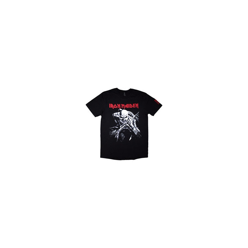 IRON MAIDEN UNISEX T-SHIRT: 50 TROOPER CHARGE WHITE (BLACK) (SLEEVE PRINT)