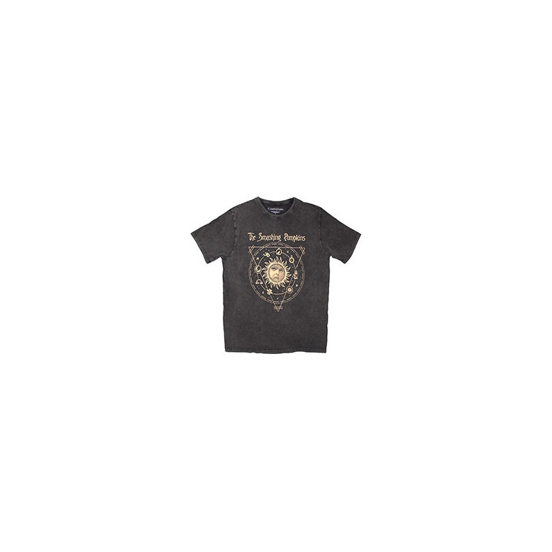 THE SMASHING PUMPKINS UNISEX STONE WASH T-SHIRT: CELESTIAL SUN (CHARCOAL GREY)