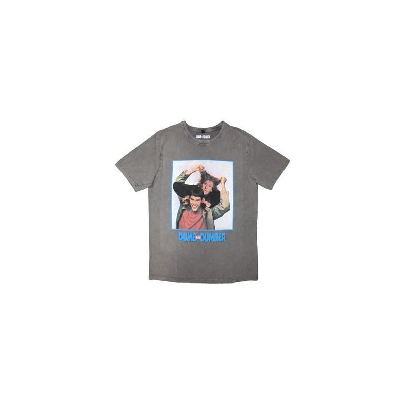 DUMB & DUMBER UNISEX STONE WASH T-SHIRT: MOVIE POSTER (GREY) (LARGE)