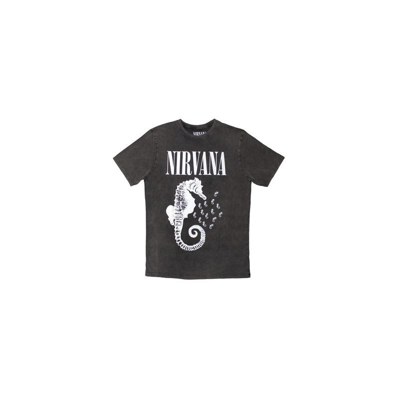 NIRVANA_SEAHORSE & LOGO MONO STONE WASH_UNI_CHAR_TS:  L