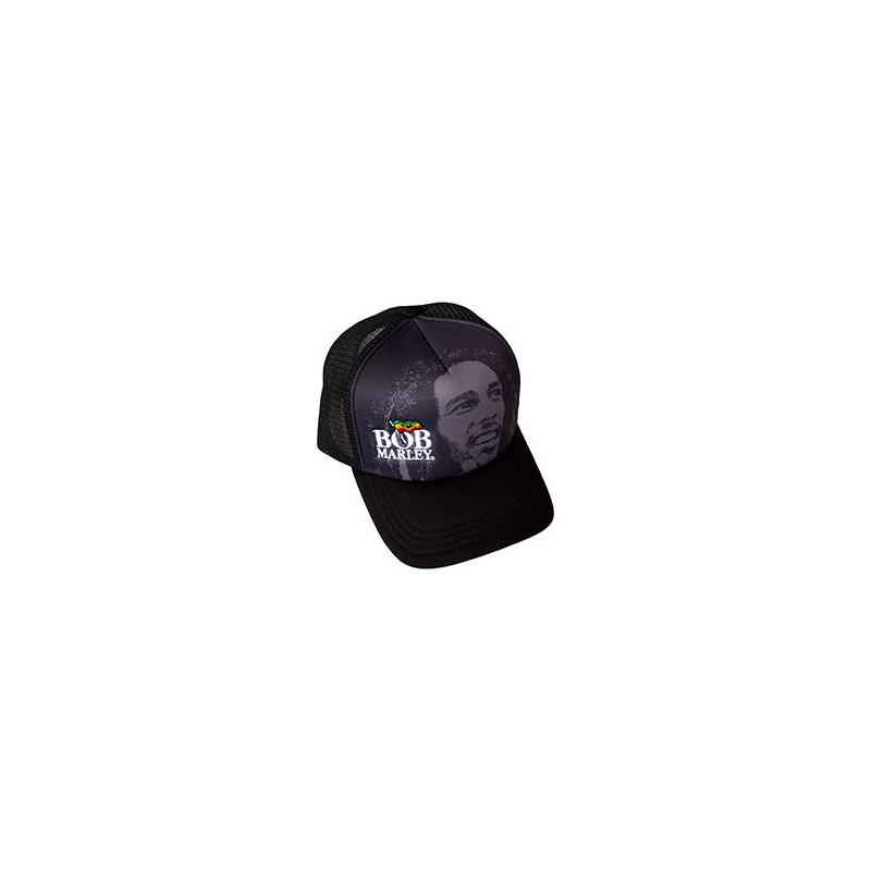 BOB MARLEY UNISEX MESH BACK CAP:LOGO & FACE (BLACK)