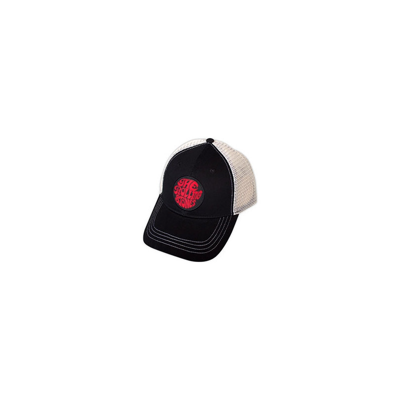 THE ROLLING STONES UNISEX MESH BACK CAP:70S LOGO EMBLEM (BLACK & NATURAL)