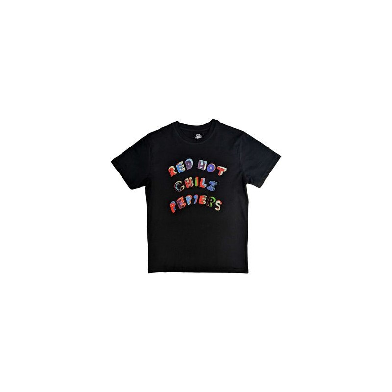 RED HOT CHILI PEPPERS T-SHIRT  MEDIUM UNISEX BLACK  COLOURFUL LETTERS
