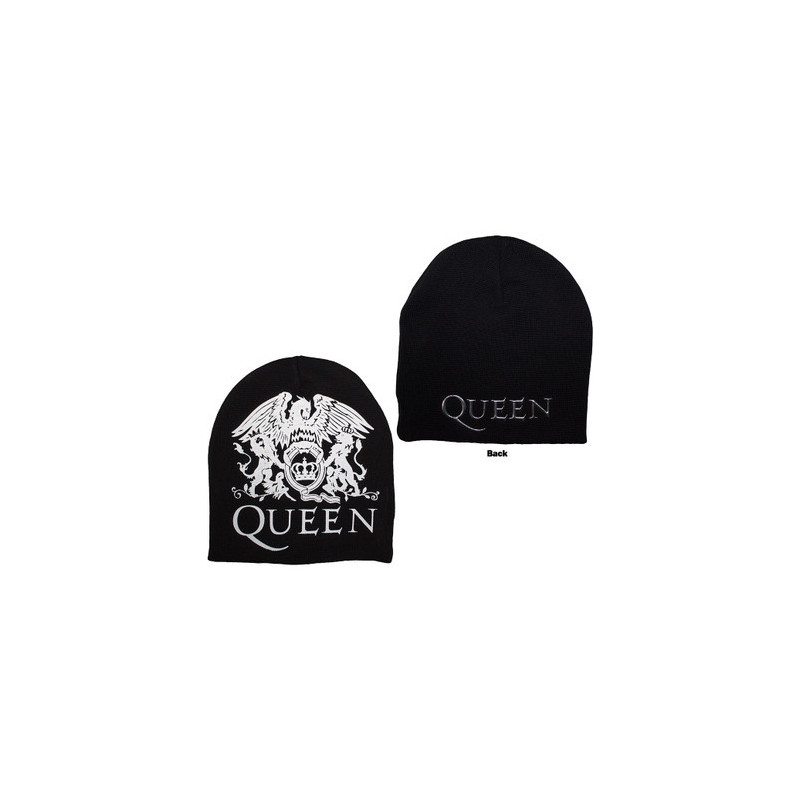 QUEEN UNISEX BEANIE HAT: CREST (BLACK) (BACK PRINT)