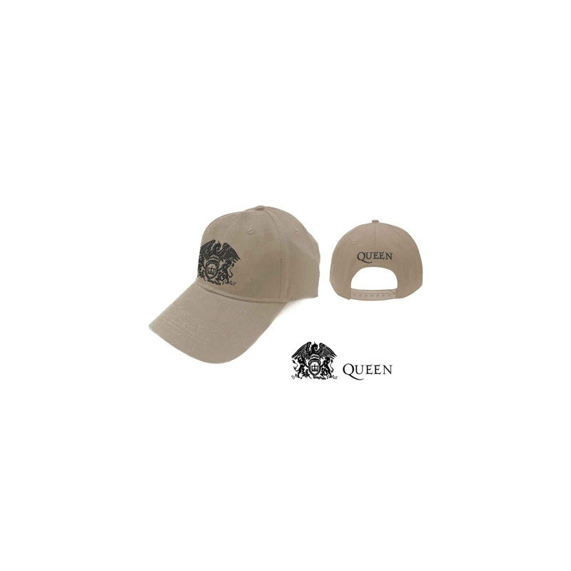 QUEEN UNISEX BASEBALL CAP: BLACK CLASSIC CREST (SAND)