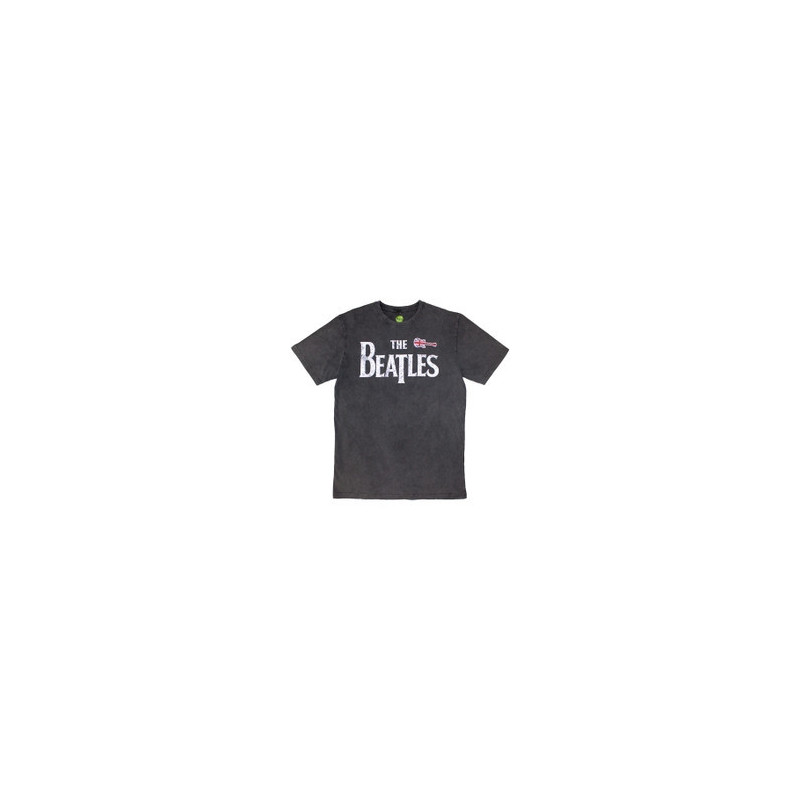 THE BEATLES UNISEX STONE WASH T-SHIRT: GUITAR & DROP T (CHARCOAL GREY) (X-LARGE)